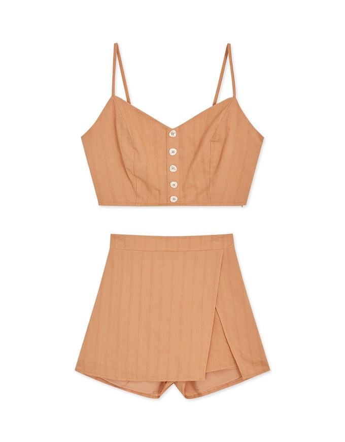 Texture Pattern Thin Strap Button Top + Skorts Set Wear
