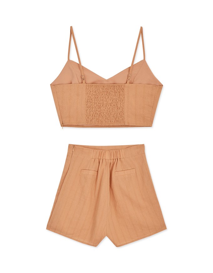 Texture Pattern Thin Strap Button Top + Skorts Set Wear