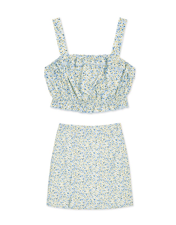 Summer Ditsy Floral Crop Top Skirt Suit