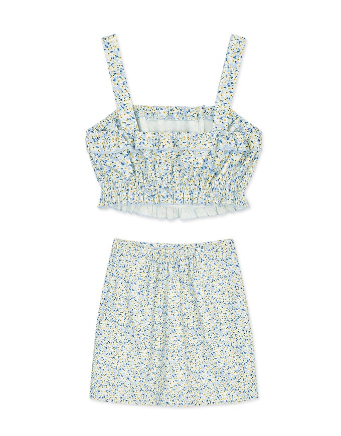 Summer Ditsy Floral Crop Top Skirt Suit