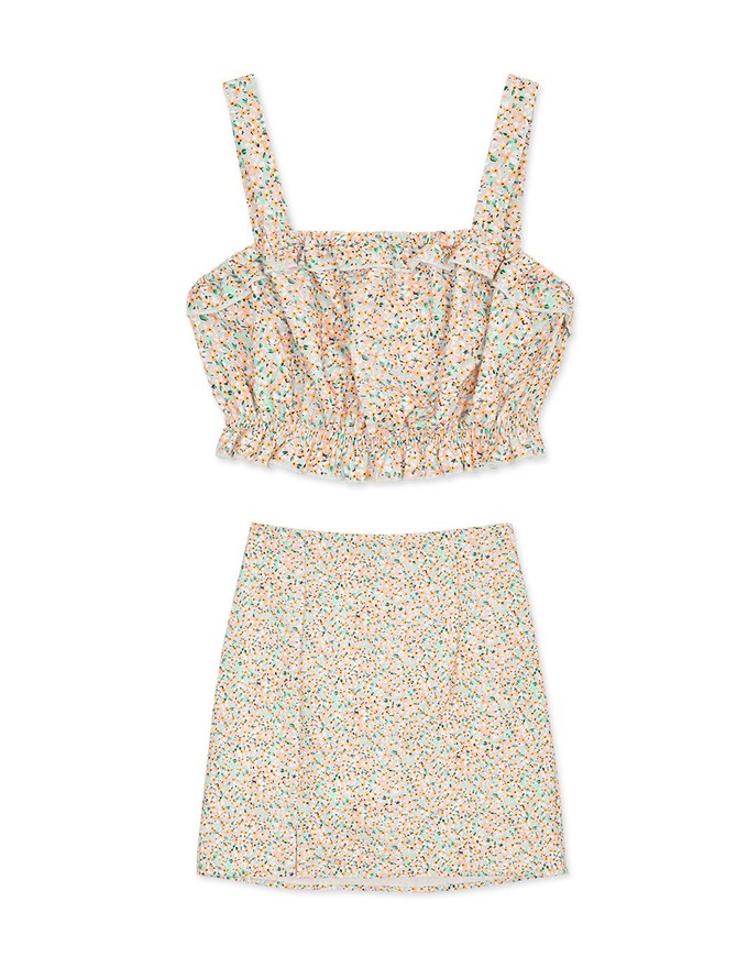 Summer Ditsy Floral Crop Top Skirt Suit