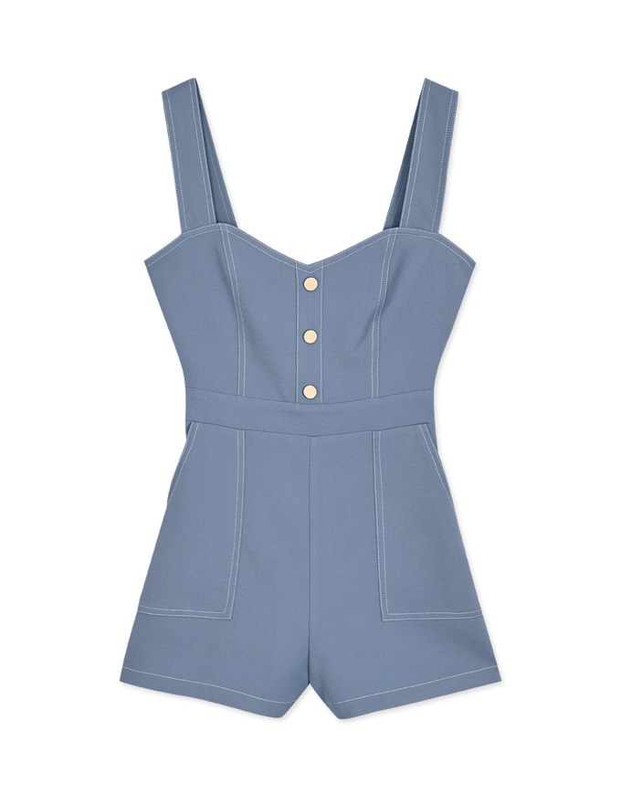 Thick Strap Sweetheart Neckline Stitch Playsuit