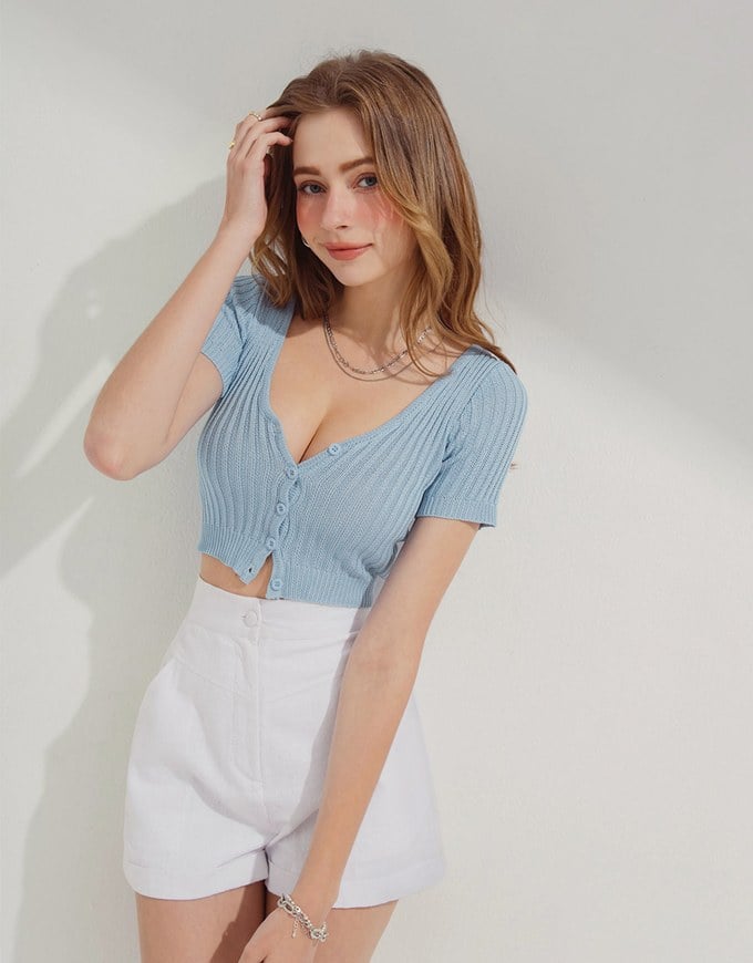 Knit Button Down Crop Top