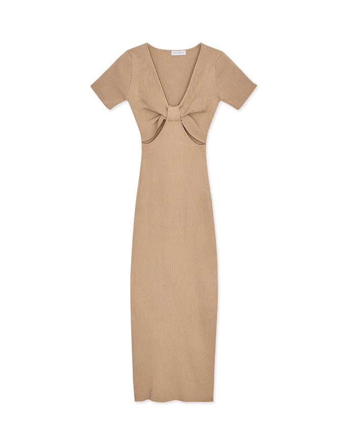 Hollow Wrinkled SideSlit Knit Long Dress