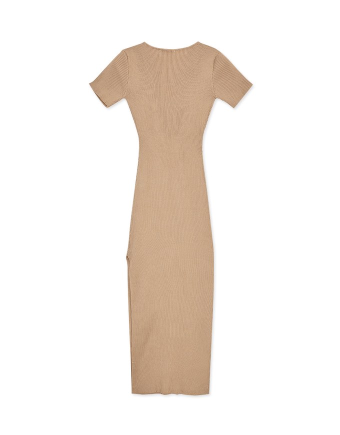 Hollow Wrinkled SideSlit Knit Long Dress