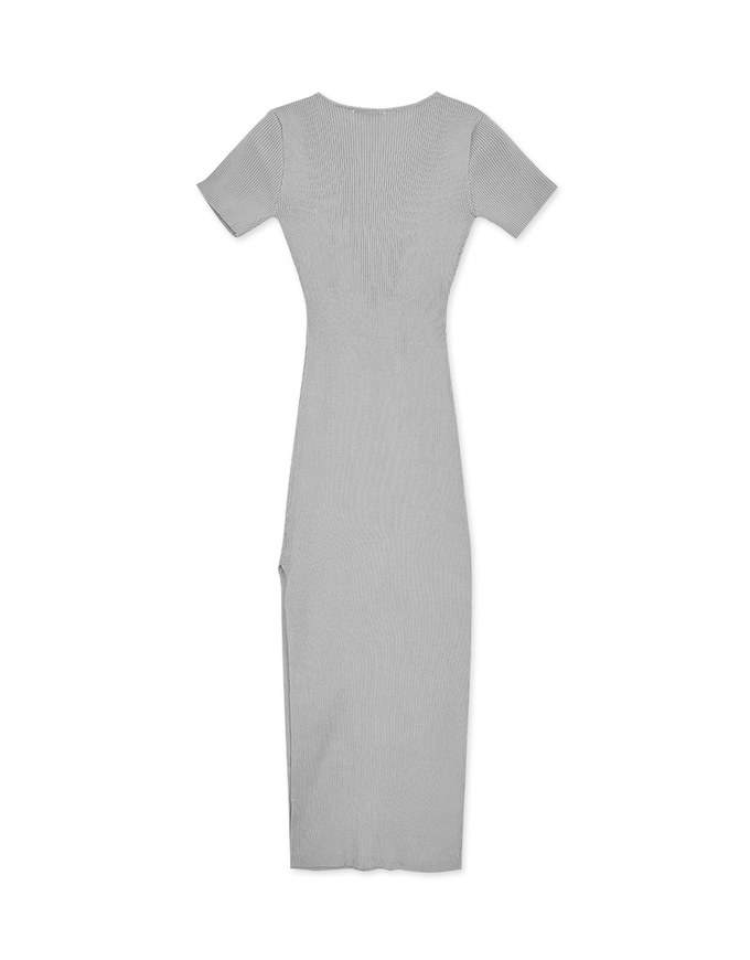 Hollow Wrinkled SideSlit Knit Long Dress