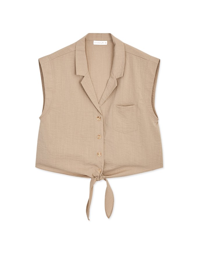Tie Down Sleeveless Suit Collar Blouse Shirt
