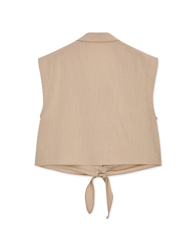 Tie Down Sleeveless Suit Collar Blouse Shirt