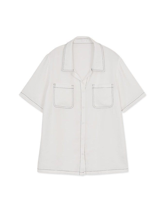 Double Pocket Stitching Short Sleeve Blouse Shirt