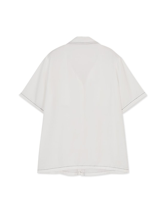 Double Pocket Stitching Short Sleeve Blouse Shirt
