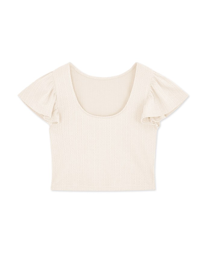 U Neck Woven Ruffle Sleeve Crop Top