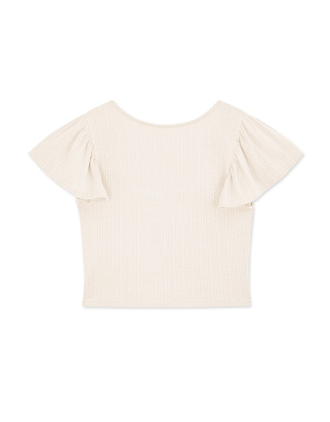 U Neck Woven Ruffle Sleeve Crop Top