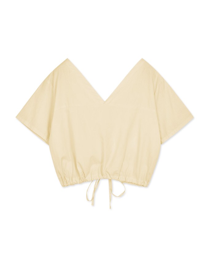 V-Neck Shoulder Gripping Pleats Under The Draw Tied Button Fastening Top