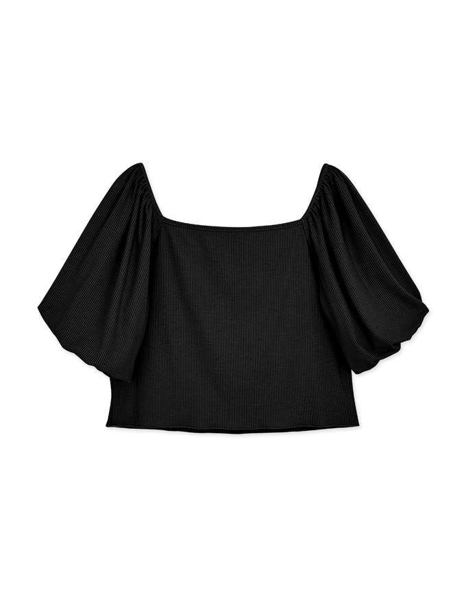 Square Neck Balloon Sleeve Knit Crop Top