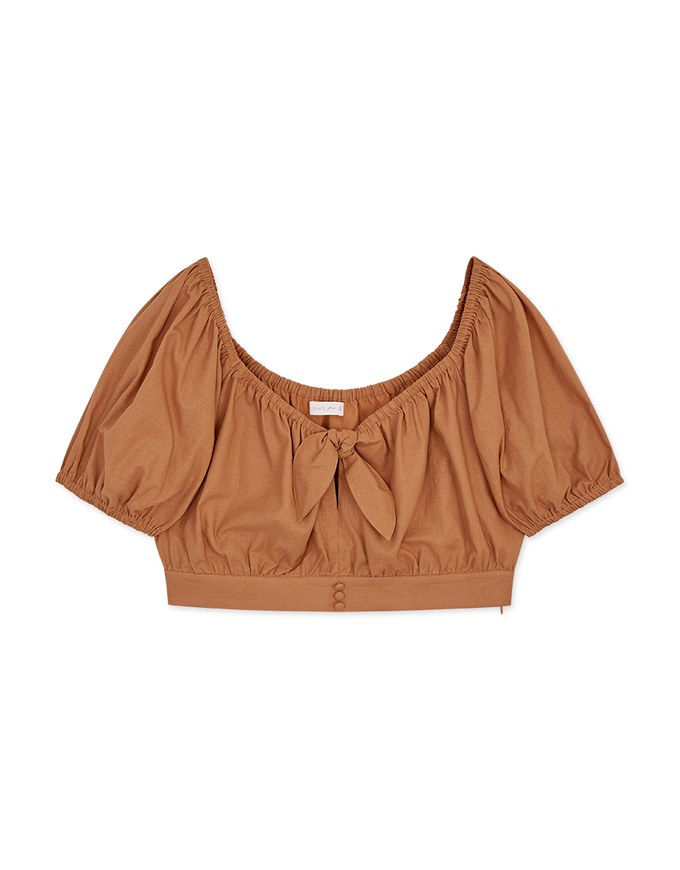 2WAY Front Knot Cotton Linen Cinched Waist Top
