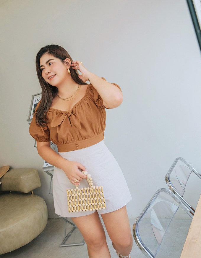 2WAY Front Knot Cotton Linen Cinched Waist Top