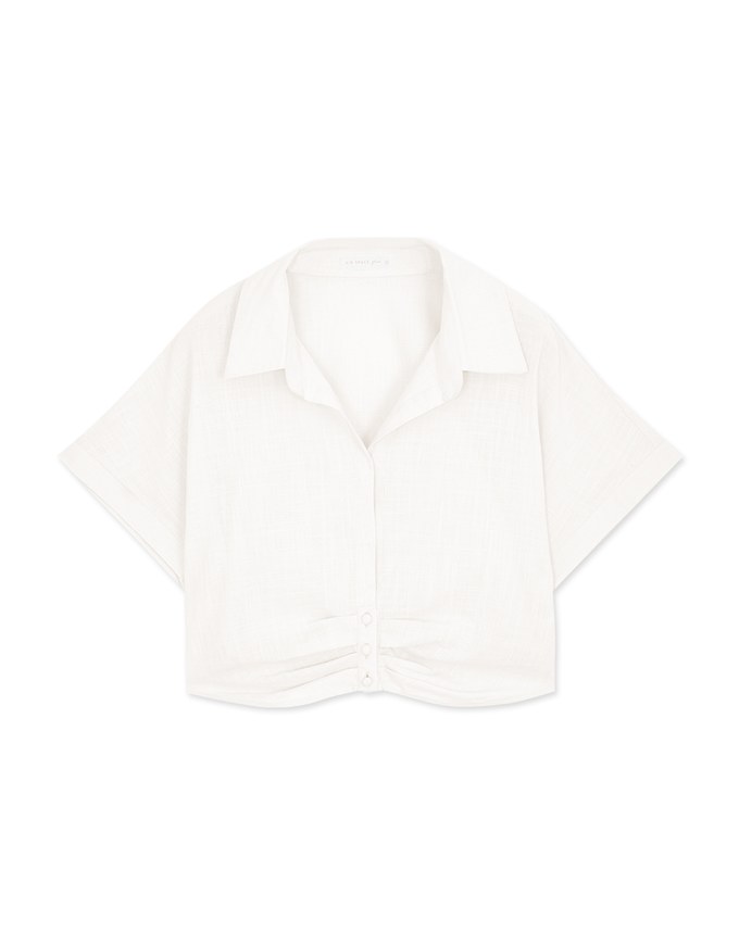 Transparent Sheer Scrunch Lapel Button Crop Top