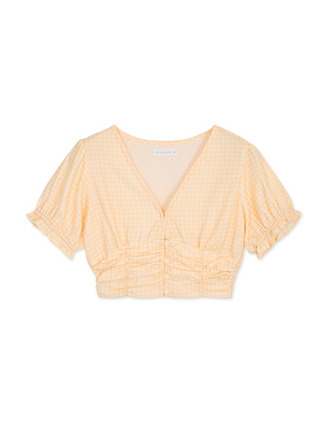 Gingham Scrunch Cinched Waist Crop Top