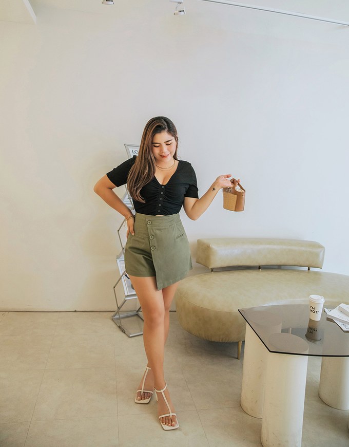 Deep V-Neck Button Crop Top