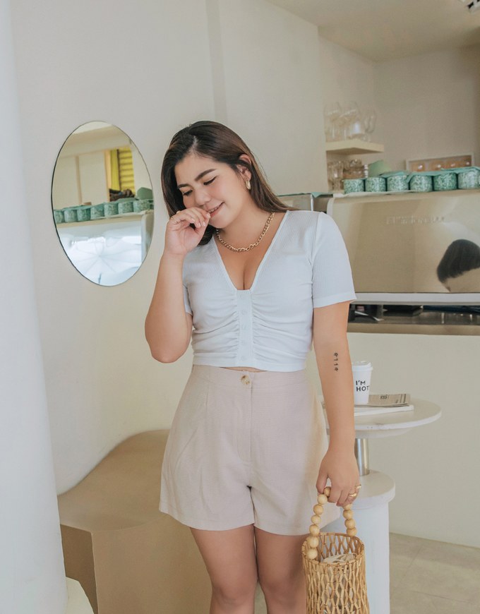 Deep V-Neck Button Crop Top