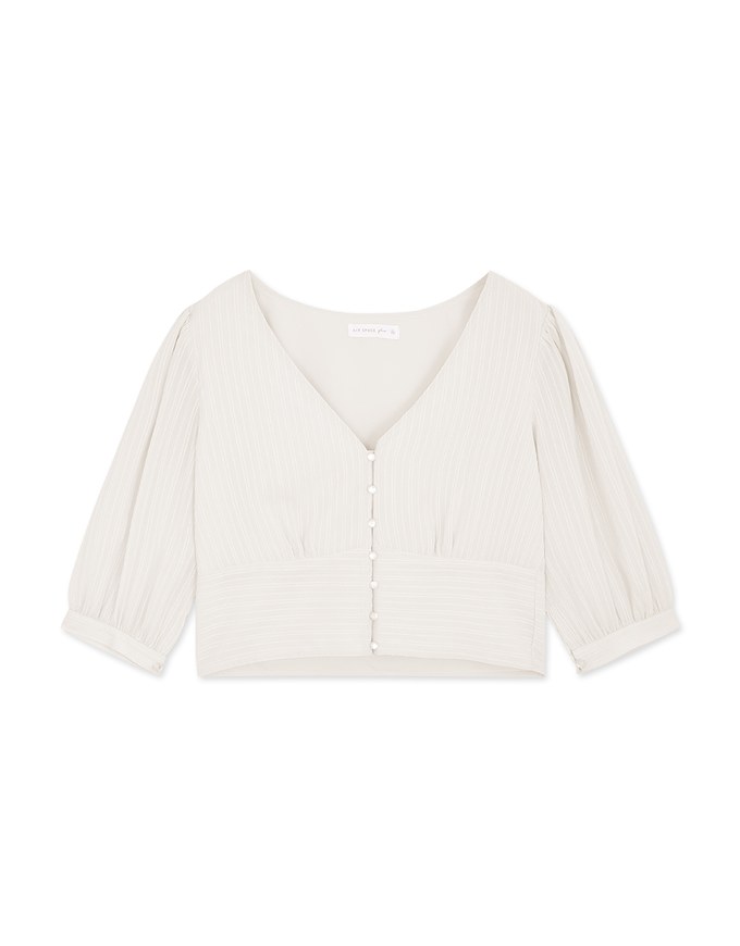 Minimalist Striped Chiffon Buttoned Crop Top