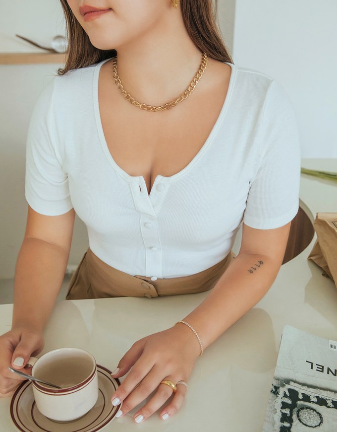 Basic Minimalistic Button Down Crop Top
