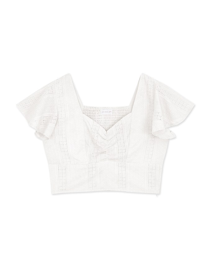 Classy Embossed Ruffle Sleeve Crop Top