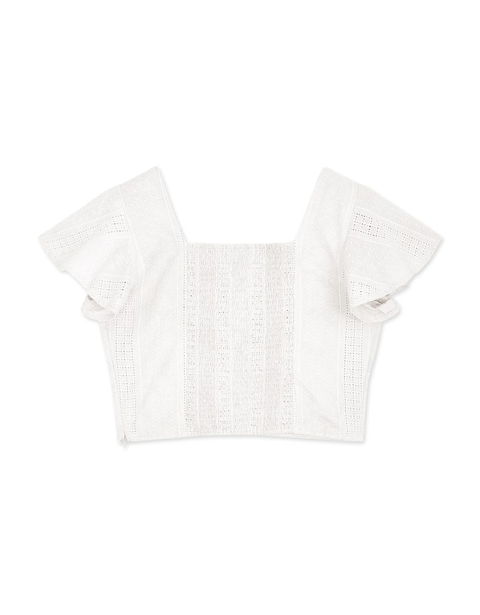 Classy Embossed Ruffle Sleeve Crop Top