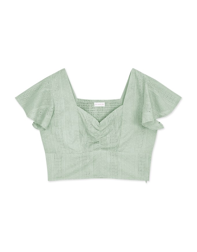 Classy Embossed Ruffle Sleeve Crop Top
