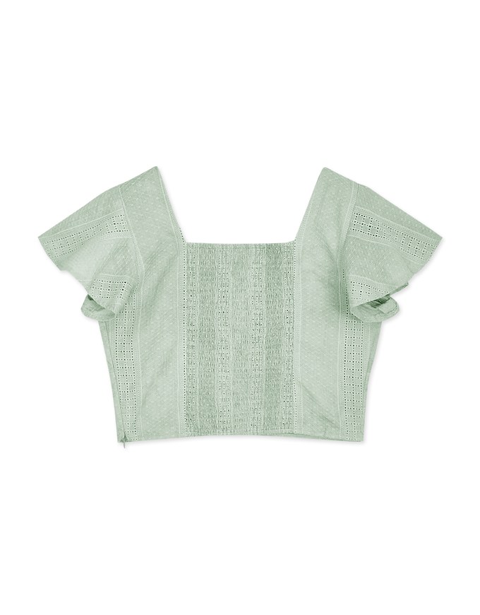 Classy Embossed Ruffle Sleeve Crop Top