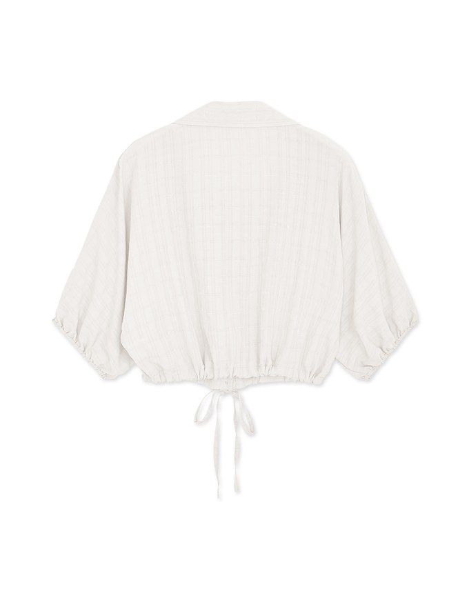Sheer Gingham Hem Drawstring Pocket Blouse Shirt