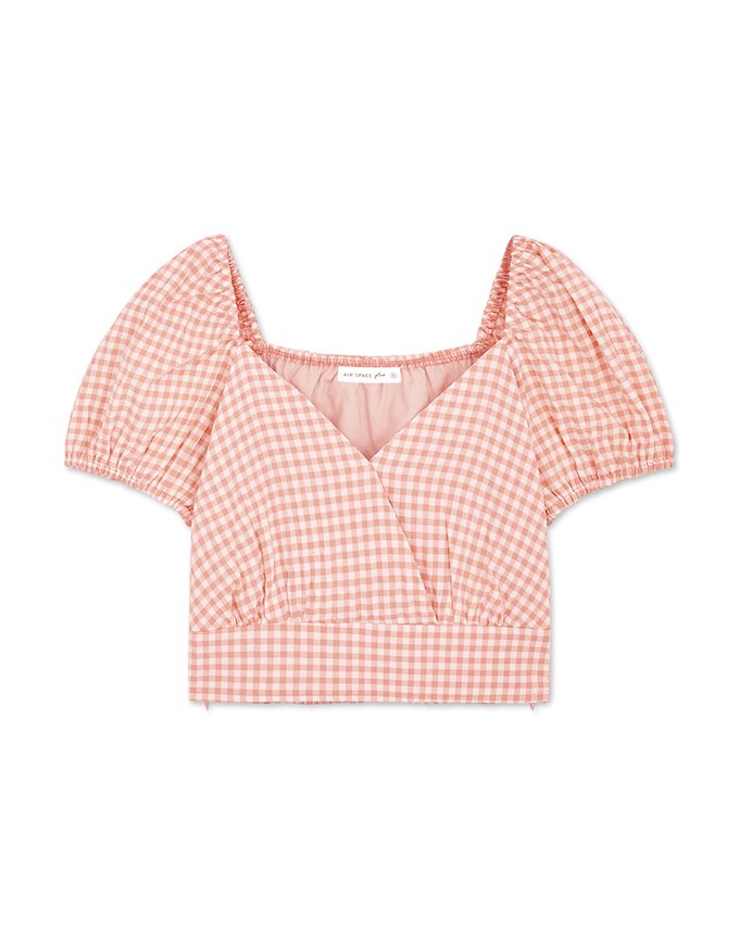 American Style Gingham Puff Sleeve Crop Top