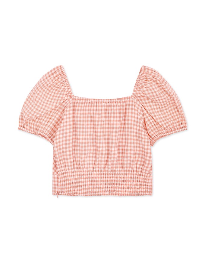 American Style Gingham Puff Sleeve Crop Top