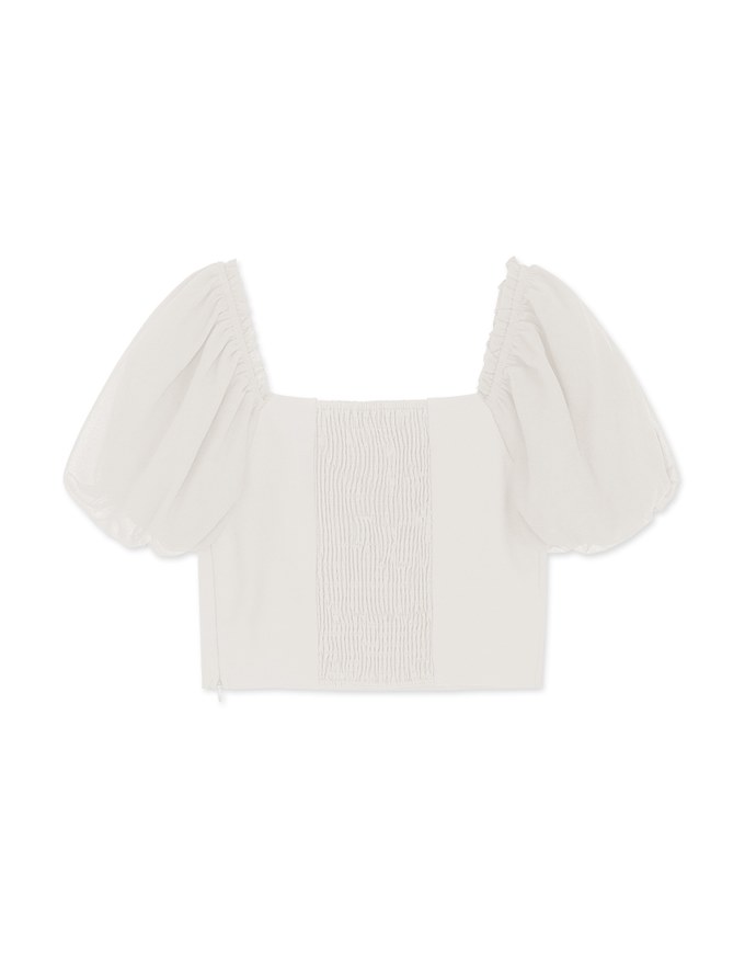 Retro Square Neck Puff Sleeves Crop Top