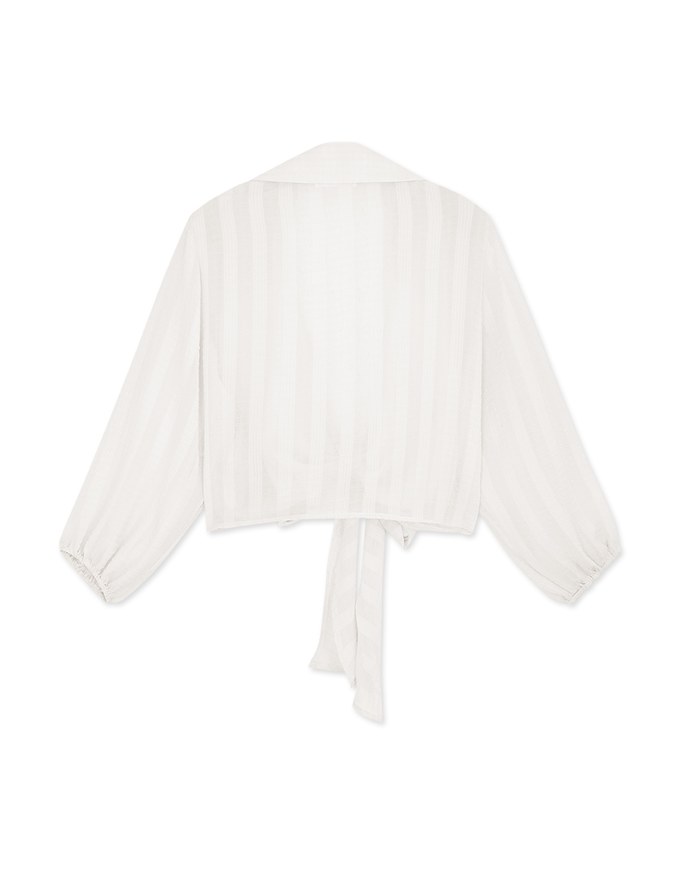 Striped Tie-Ribbon Sheer Crop Blouse Shirt