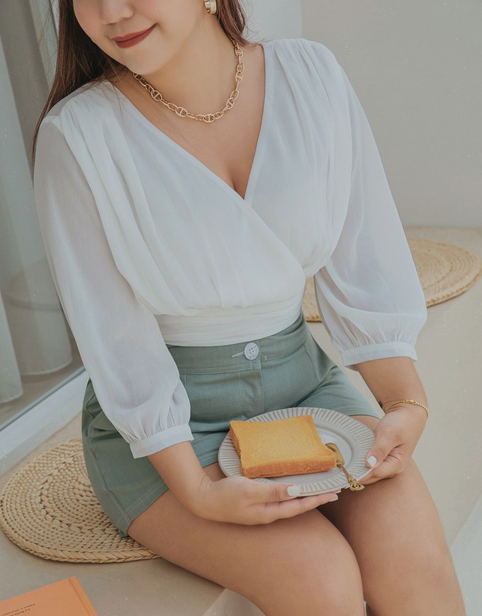 Voguish Crossover Pleated Crop Top