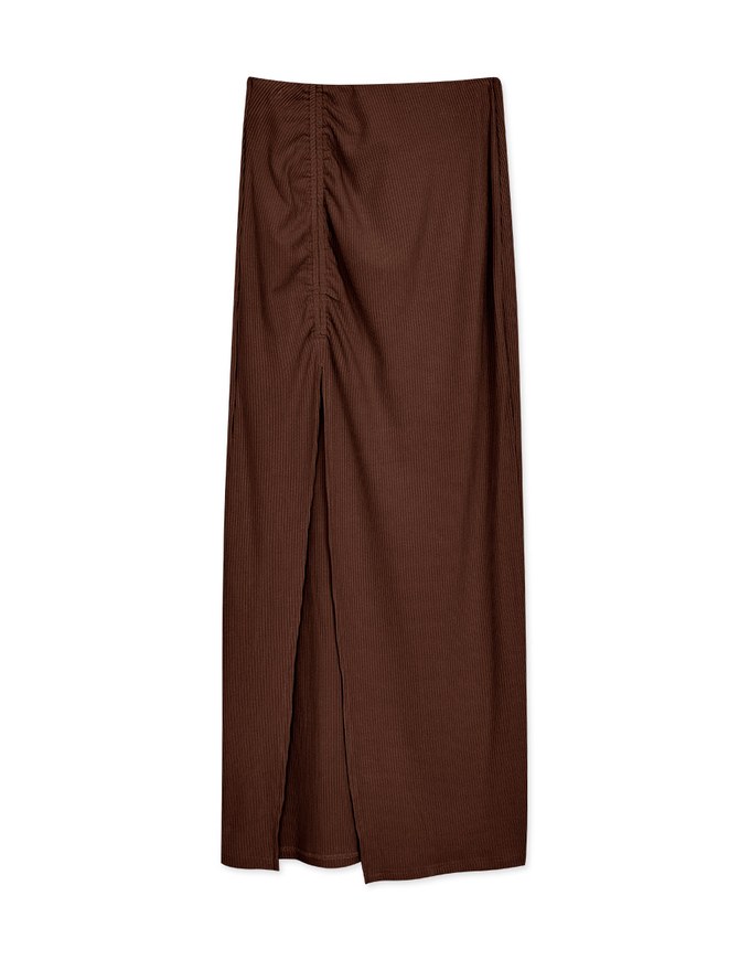 Minimalist Side Scrunch Slit Knit Maxi Skirt