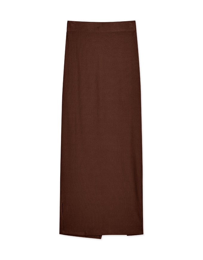 Minimalist Side Scrunch Slit Knit Maxi Skirt