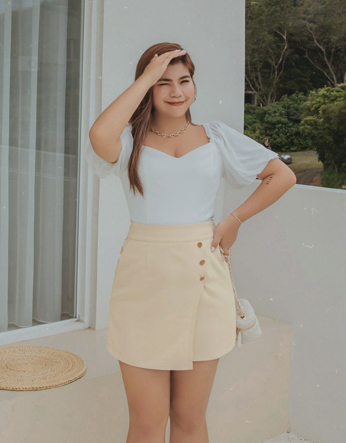 Curved Cut Gold Button Skort