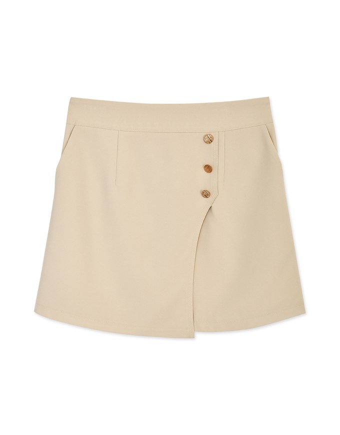 Curved Cut Gold Button Skort