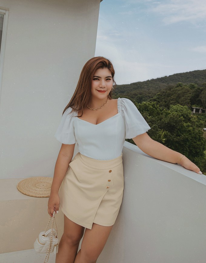 Curved Cut Gold Button Skort