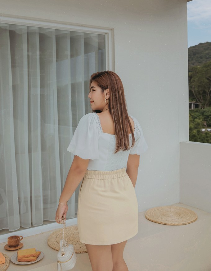 Curved Cut Gold Button Skort