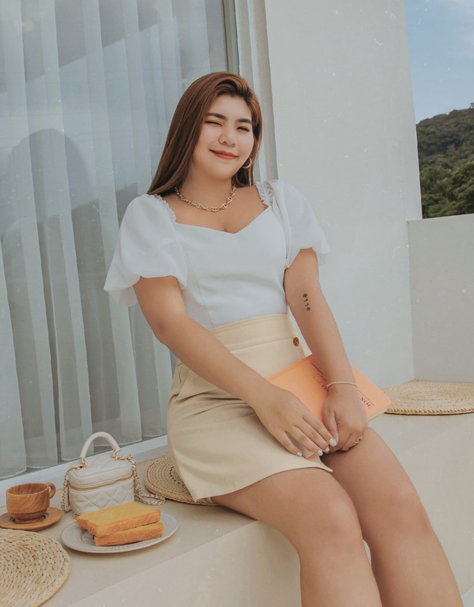 Curved Cut Gold Button Skort