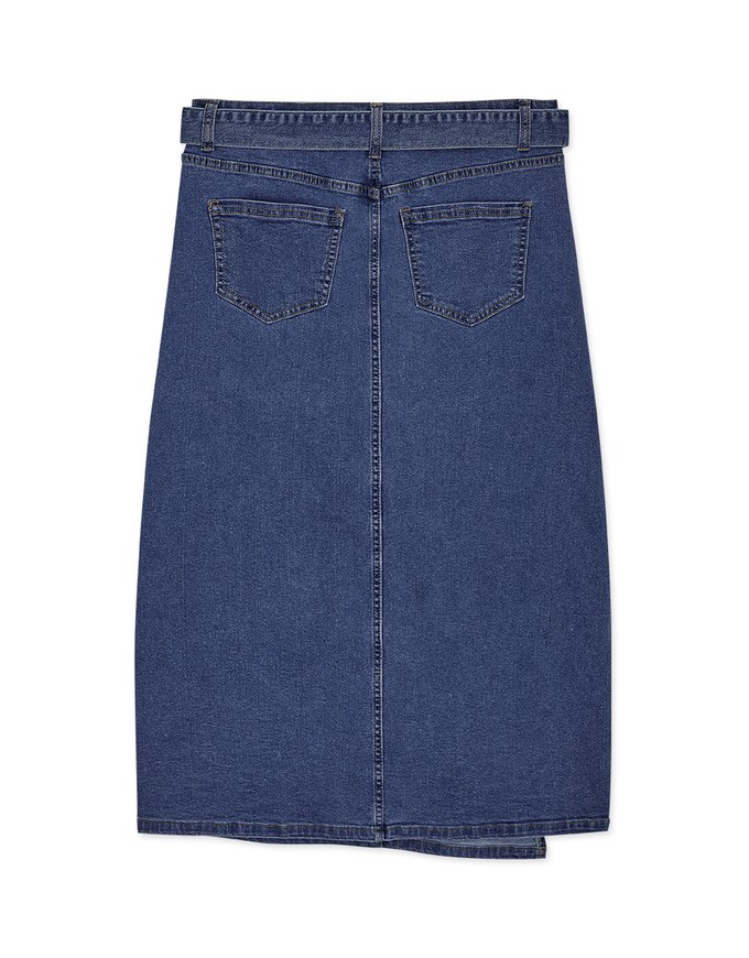 Side Slit Denim Jeans Pencil Skirt (With Belt)
