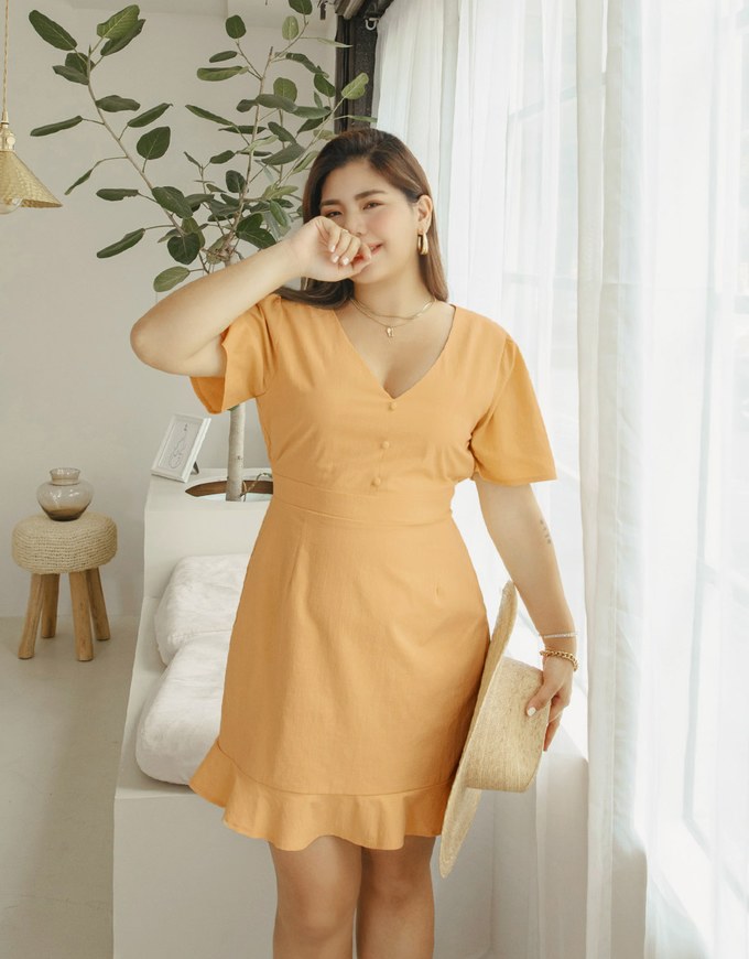 Soigné V-Neck Ruffled Hem Splice Mini Dress