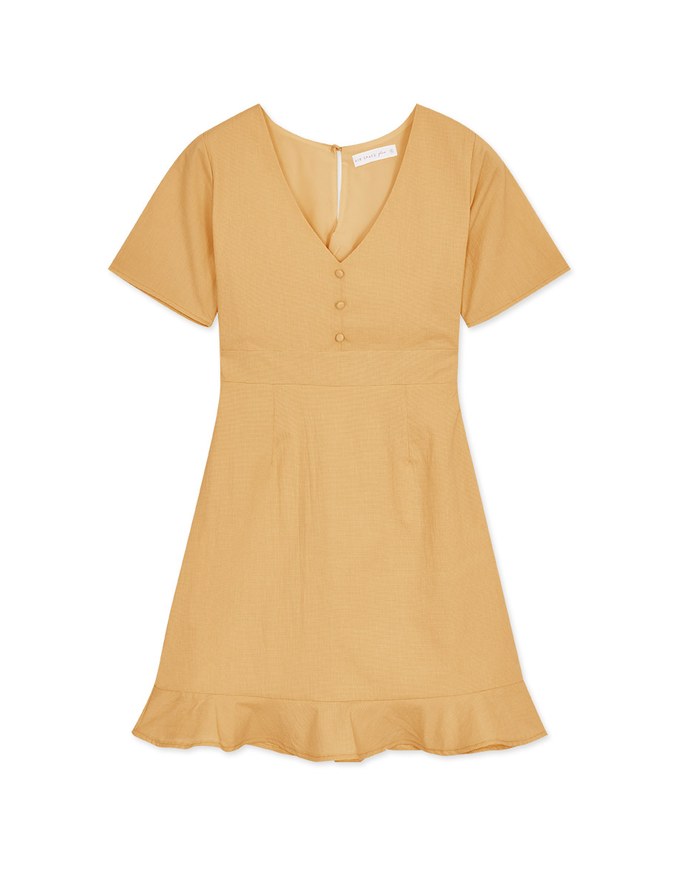 Soigné V-Neck Ruffled Hem Splice Mini Dress