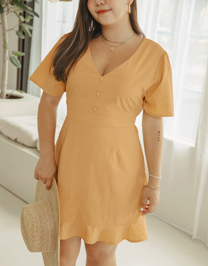 Soigné V-Neck Ruffled Hem Splice Mini Dress