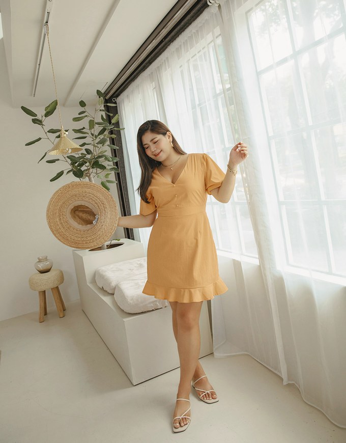 Soigné V-Neck Ruffled Hem Splice Mini Dress