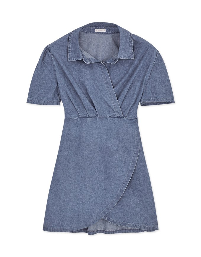 Voguish Arc Overlap Scrunch Denim Jeans Mini Dress