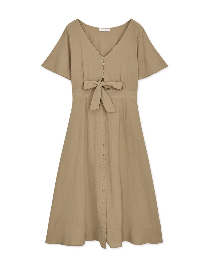 Front Knot Buttoned Slit Maxi Dress